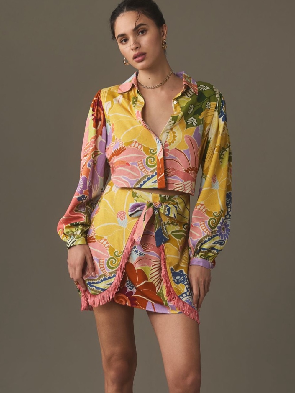 Farm Rio tie front fringe dress